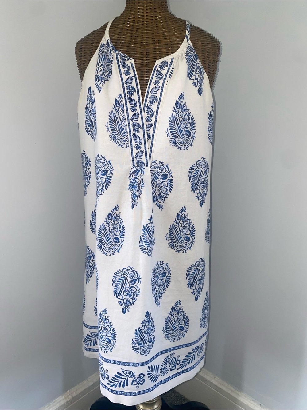 Tommy Bahama White and Blue Halter Shift Dress